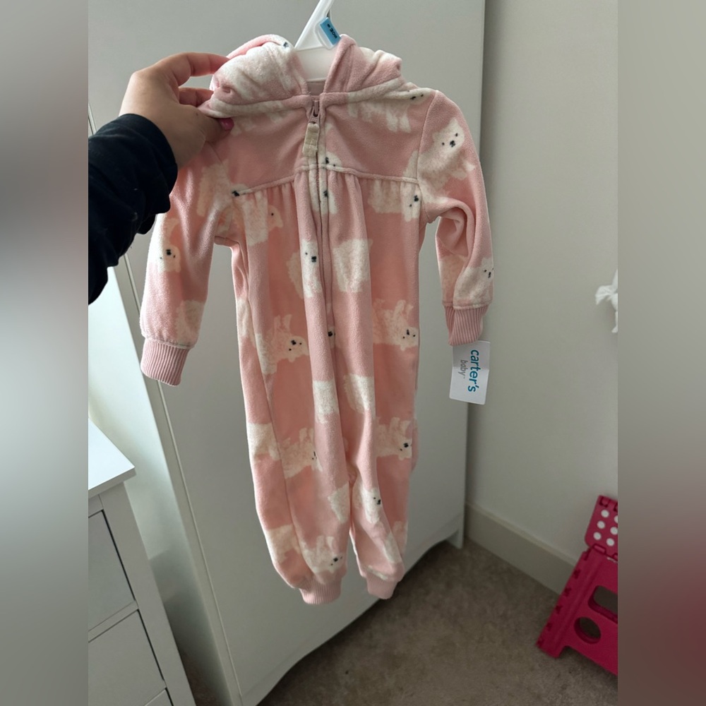 Carter's Pink Hooded Baby Sleeper with Bear Design